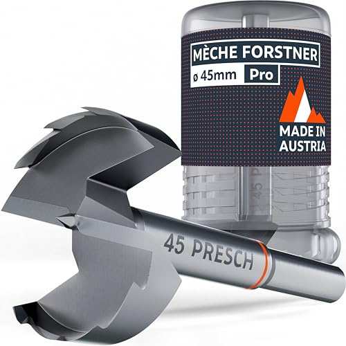 Presch Punta Forstner Ø 45mm - Punta per legno di alta qualità e durata con taglienti estremamente affilati - Punta centrale precisa per una perfetta concentricità