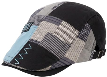 HIQIU Schiebermütze Herren Flatcap Barret Cap, Schirmmütze Herren Patchwork Baskenmütze Gatsby Newsboy Cap Golfermütze (DE/NL/SE/PL, Alphanumerisch, M, L, Schwarz-a)
