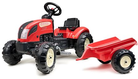 Falk - Tracteur à pédales Kiddy Farm - Rouge - avec remorque - Fabriqué en France - Dès 2 Ans - 2158L