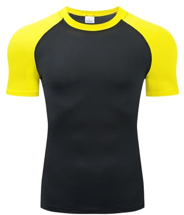 Rashguard - Maglietta da uomo, a maniche corte, estiva, ad asciugatura rapida, per allenamento e ciclismo, in neoprene, 2-giallo, L