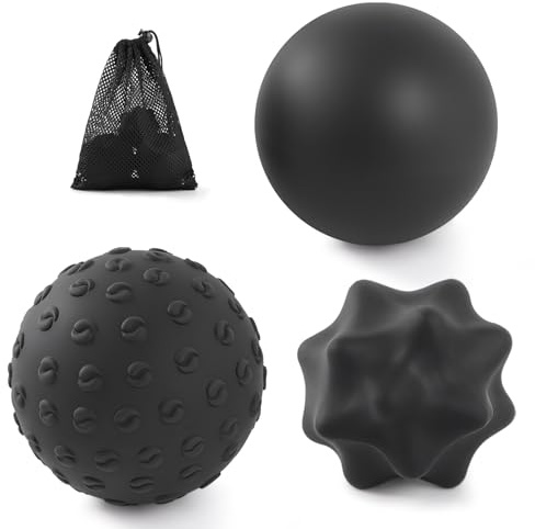 JIEJUNJIE Silicone Massage Balls Set for Myofascial Release,Yoga Deep Tissue,Trigger Point Therapy & Foot Plantar Fasciitis,Muscle Soreness Massager Ball (3 Pack,Black)