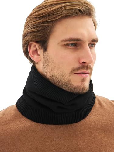 Onvavient Sciarpa tubolare scaldacollo, Sciarpa foulard uomo inverno, Spesso pile scaldacollo maschera sci, Foderato morbido tubo per il collo antivento sciarpa loop per uomo donna, Nero , Taglia