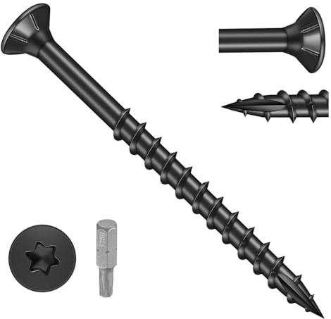 60 Pcs Decking Screws, 4.8 x 63mm Black Wood Screws, Torx Drive Flat Head Screw, Rust Resistant Epoxy Coated, with T25 Torx Bit