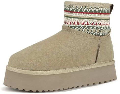 Mishansha Bottines Fourrées Femme Hiver Confortables Bottes de Neige Plateforme Antidérapant Camel Clair 38EU