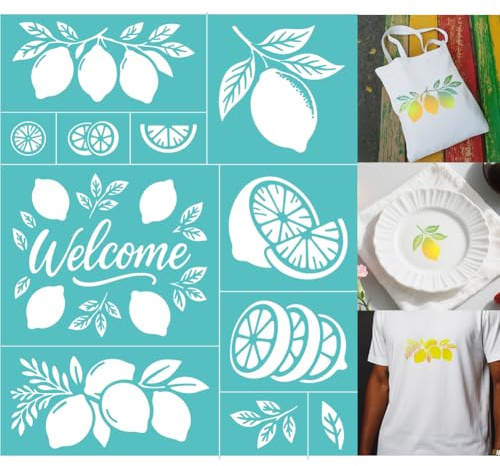 GOMAKERER Stencil serigrafia a 2 fogli, stencil per stampa di limone, riutilizzabili, autoadesivo, serigrafia per dipingere la parete in legno, maglietta in tessuto, decorazione fai da te