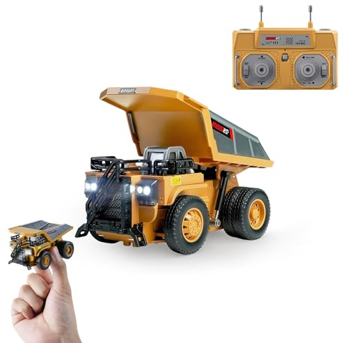BRRRRT 1/64 RC Dump Truck,Mini Dump Truck Toy,8-Channel Remote Control Toy with Metal Bed & Light, RC Construction Vehicles,Type-C Built-In Battery,Birthday Gifts for Boys and Girls Age 3+
