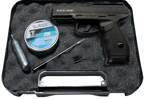 Pack Norica Pistola de Aire comprimido NAC 2021 Calibre 4.5 | CO2 y balines Match/bb's | <3,5J con Maletin Incluido