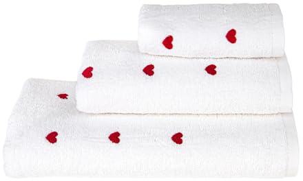 Sono a casa - Juego de 3 toallas de baño con corazones bordados | 100% algodón extra suave y absorbente | Toalla de baño de 70 x 140 cm + toalla de cara de 50 x 100 cm + toalla de invitados de 40 x 50