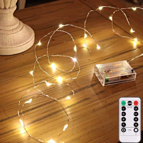 Guirlande lumineuse à 10M100 LED et à piles en fil de cuivre 8 Modes Dimmable avec Télécommande , pour éclairage intérieur et extérieur, chambre, décoration de mariage, fête, Noël, (Blanc chaud, )