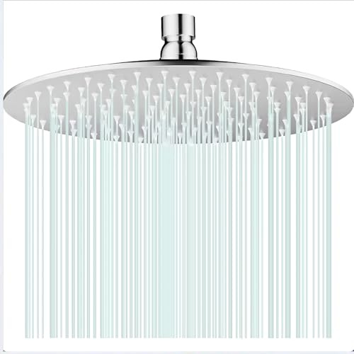 Voltix Soffione Doccia a Pioggia Rotondo 20cm (8 Pollici) in Acciaio Inox 304 – Design Ultrasottile ad Alta Pressione con Ugelli Anticalcare in Silicone – Testa Doccia Fissa Orientabile (20CM)