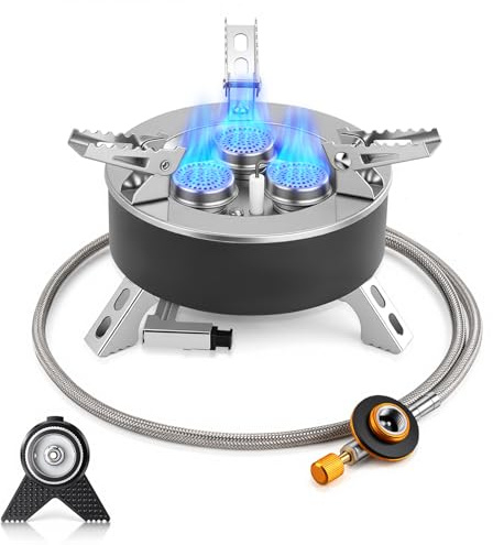 Flintosky Hornillo Camping Gas 4000W Piezo Adaptador Cartucho | 4000W potente, encendido Piezo, adaptador cartucho, plegable, compacto, camping, senderismo, pesca