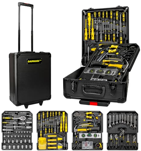 Wintem - Trolley Porta Attrezzi CraftyCart 699 Pezzi con Vassoi Organizzativi e Manico Telescopico, Cassetta Compatta per Uso Professionale e Domestico, Utensili in Acciaio Resistenti (Nero)