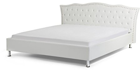 Designer Barock Leder Bett Unicorn Einhorn WEISS mit Lattenrahmen Lattenrost Polsterbett traumhaftes Luxus Lederbett Jugendbett modernes Luxusbett Doppelbett günstig (180x200 cm ohne Bettkasten)