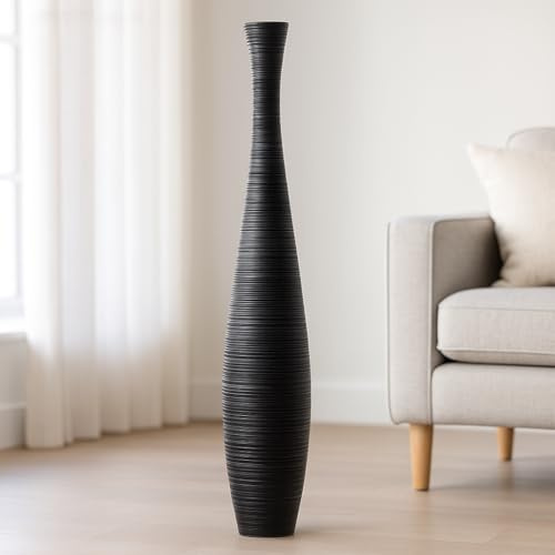 Leewadee Jarrón de Suelo Grande 105 cm Madera de Mango Pampa & Flores Secas