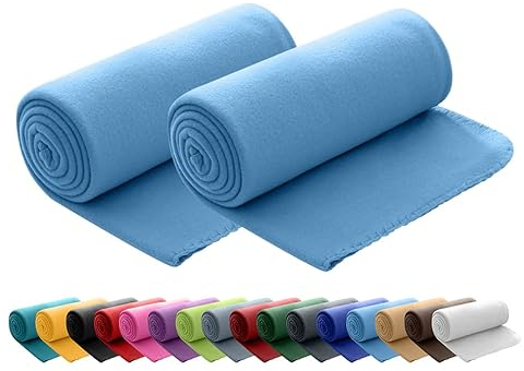 wometo 2er Set Polar Fleecedecke oekoTex 130x160 ca. 400g mit Anti-Pilling und Kettelrand blau Mittelblau