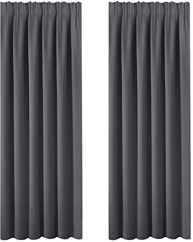 BellaHills Blackout Curtains - Pencil Pleat Window Curtain Panels Bonus Tie Backs for Full Shades Thermal Insulated Cold Against Drape for Living Room, 2 Pieces, Charcoal Grey