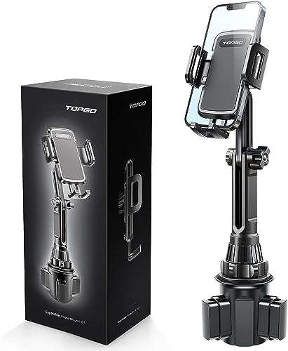 TOPGO Getränkehalter, Handyhalterung, kein Schütteln und höhenverstellbare Stange, Becherhalter für Auto, Handyhalterung für iPhone 14, Samsung und mehr Smartphones (schwarz)
