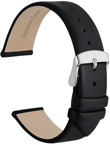 WOCCI 18mm Elegantes Uhrenarmband für Damen mit Silberner Schnalle (Schwarz)