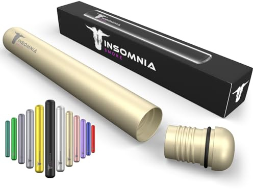Insomnia Smoke Étui porte-cigarette et joint | Étanche résistant eau/odeurs | Boîte tube transport stockage cigarettes qualité supérieure joint roulé King Size | En aluminium style luxe (Champagne)