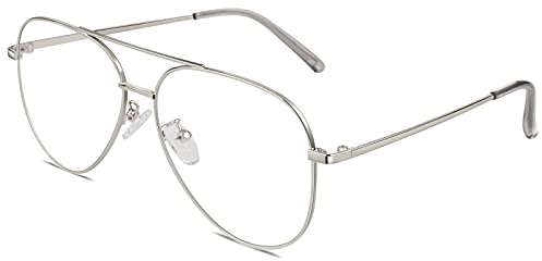 GQUEEN Pilot Stil Fake Brille Ohne Stärke Damen Herren Retro Metallrahmen UV400