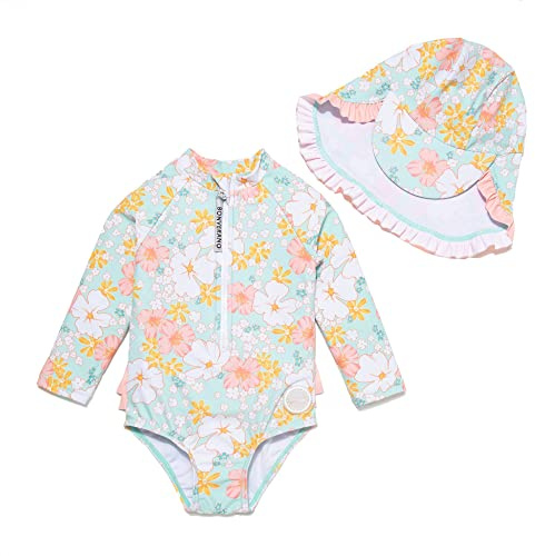 BONVERANO Bañador de una Pieza de Manga Larga para bebé niña protección UV 50+ (Blanco-Margarita,12-18meses…