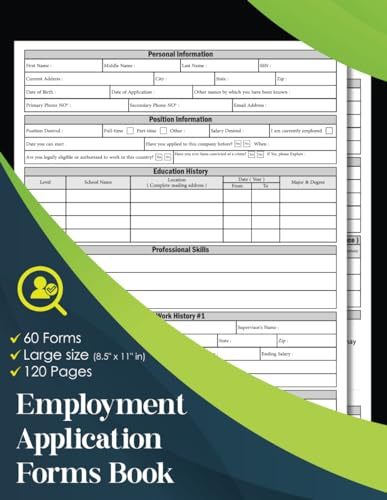 employment application forms Book | job application form | 8.5 x 11 inches | 120 Pages.
