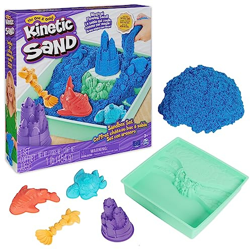Kinetic Sand Set Bleu-avec 454 g cinétique Magique Original de Suède, 1 bac moules, 1 Pelle pour Jeu de Sable d'intérieur créatif pour Enfants à partir de 3 Ans, 6067478 Taille Unique