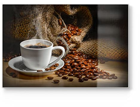 DEQORI Tabla de cortar de cristal, grande, 30 x 20 cm, diseño de café figurado, placa de corte para cocina, tabla de desayuno, antibacteriana y antideslizante, placa de cristal y bandeja para servir