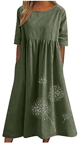 Robe T-shirt pour femmes 2024 - Robe d'été décontractée grande taille midi - Robe bohème à imprimé floral lâche et fluide avec poches, 4XL