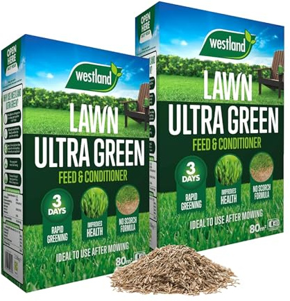 Grass Seed Lawn Care Bulk Buy - Pack of 2 x 2.56kg Ultra Green Lawn Feed & Conditioner 80sq.m Grass Seeds Fast Growing Lawn Seed with Topline Card for Lawn Treatment, Lawn Patch Repair