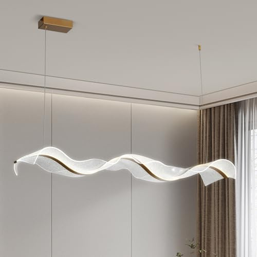 Modern gyllene ljuskrona i vardagsrummet LED-taklampa, vinklad takbelysning med fjärrkontroll, justerbar sovrumsbelysning för kökshall hängande lampa (L120 cm)