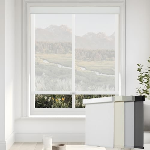 Persilux Free-Stop Cordless Solar Shades for Windows Shades Light Filtering Roller Shades (White, 20 W x 72 H) 5% Openness UV Protection Flame Retardant View Through Roller Blinds for Windows, Home