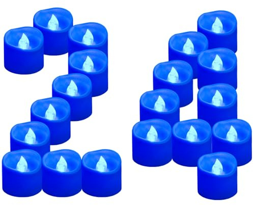 Yakpo Lot de 24 bougies chauffe-plat LED bleues à piles, bougies bleues vacillantes sans flamme, bougie chauffe-plat électrique votive pour mariage, fête, anniversaire, Noël, Halloween, décorations