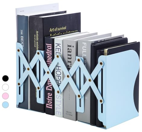 M&G Adjustable Bookends Book Ends for Shelves, Metal Bookend for Heavy Books, Desk Magazine File Organizer Holder Extends up to 20in, Book Stopper for Home, Office, Classroom (Blue)