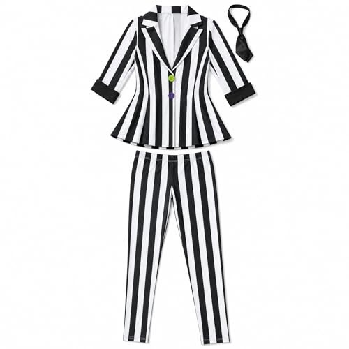 Morph Disfraz Mujer Rayas Blancas y Negras, Traje Elegante para Fiestas y Eventos de Halloween, L