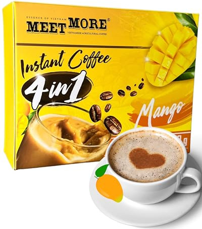 Meet More - Café 4en1 Noix de Coco - Café Soluble Instantané à la Noix de Coco - Qualité Premium - Café Exotique - Goût Fruité - 270g - Viet Nam (1er, Mangue)