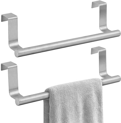 2Pcs Stainless Steel Towel Holder Kitchen Towel Rail Door Hanging Tea Towel Holders with Non-Scratch Pad Over Door Towel Rail (23.5cm)