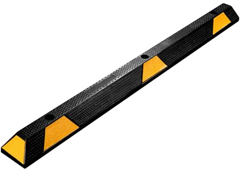 WilTec Butée de Roue 165 x 15 x 10 cm – en Caoutchouc – 13,5 kg/pièce – avec Réflecteurs – Aide au stationnement Stop Roues pour Parkings, Garages