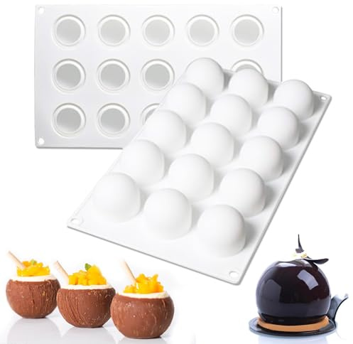 WishesMar 2Pcs Silicone Mould for Chocolate Candy Forming Mold Round Sphere Ball Shape - Non-Stick Reusable DIY Molds for Kitchen Creation Fun - Diameter 1.7 in