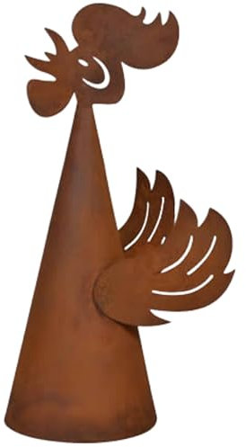 Rostikal Tabouret de clôture en forme de coq au look patiné - Fabriqué à la main - Figurine en métal résistant aux intempéries - Décoration de jardin vintage pour clôture de jardin, parterre et entrée