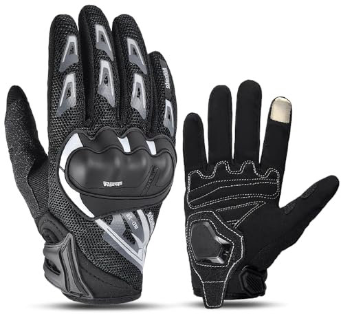 mjmoto Guanti da moto estivi da uomo, con schermo tattile, rete traspirante, protezione per le dita, design antiscivolo (grigio, X-Large)