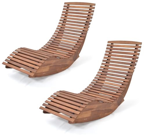 GIANTEX Sonnenliege Wetterfest, Schaukelliege aus Akazienholz, Gartenliege mit Schaukelfunktion, belastung bis 160kg, für Innenhof, Garten, Pool, 60 x 157 x 76 cm (2)