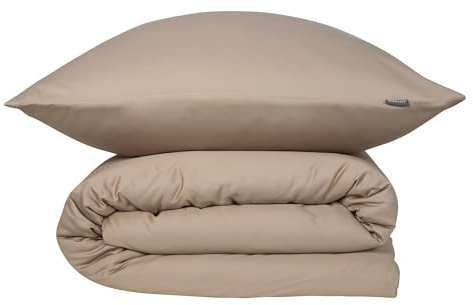 Schiesser Bettwäscheset Ella | 2-teilig | Uni | Satin | 100% Baumwolle | Oeko-TEX | Reißverschluss | 155x220cm + 80x80cm | Cappuccino