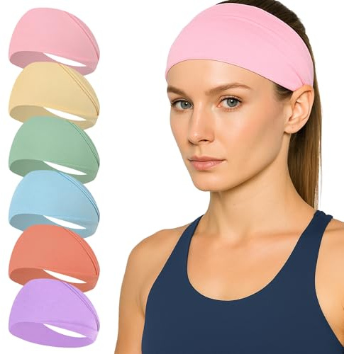 Fascia Deportiva para Mujeres 6 Pcs Banda de Cabeza Atlética de Algodón de Absorción de Humedad, Banda Elástica de Pelo Transpirable Antideslizante Headband Deportivo Unisex para Correr Yoga