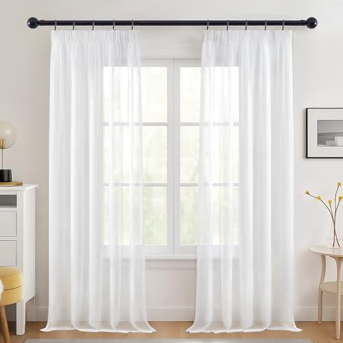 Deconovo Lot de 2 Rideaux Transparents pour Salon avec Galon fronceur pour Rail,140L × 245H cm (2 Panneaux) Blanc