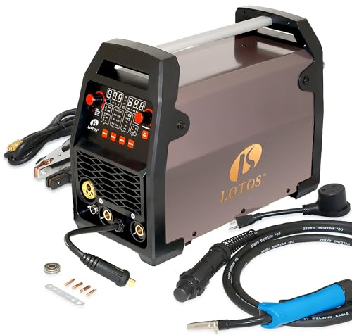 LOTOS MIG180 180A MIG Welder, 6 in 1 Gas MIG, Gasless Flux Core MIG, Stick, Lift TIG, Spot, Spool Aluminum Multi Process Welding Machine, Auto MIG Synergistic Setting & Voltage Fine Tuning, 120/240V