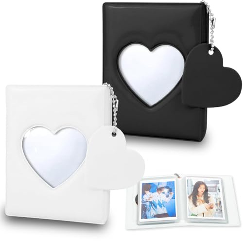 2PCS Album Fotografico Mini,Porta Photocard Album Foto,Mini Album Fotografico da 3 Pollici,Cuore d'Amore, Adatto per Archiviare Foto,Memorizzare Foto Idoli, Carte D'Identità