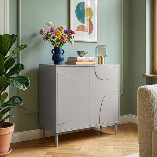 [en.casa] Mobile Contenitore a 2 Ante Decorative Credenza Bassa con Ripiano e 2 Scomparti Chiusi Comò Multiuso per Soggiorno Camera da Letto 75 x 70 x 34 cm - Grigio