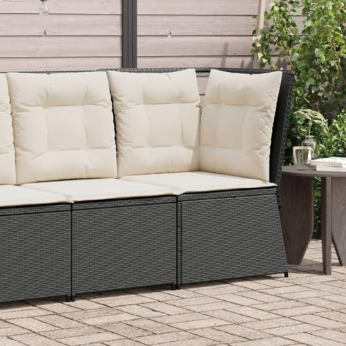 HaoChrymec Canapé d'angle Jardin, Rotin Synthétique Noir avec Coussins, Design Modulaire, Résistant aux Intempéries, Canapé Exterieur Terrasse, Banquette Exterieur,Noir, 67x67x95 cm