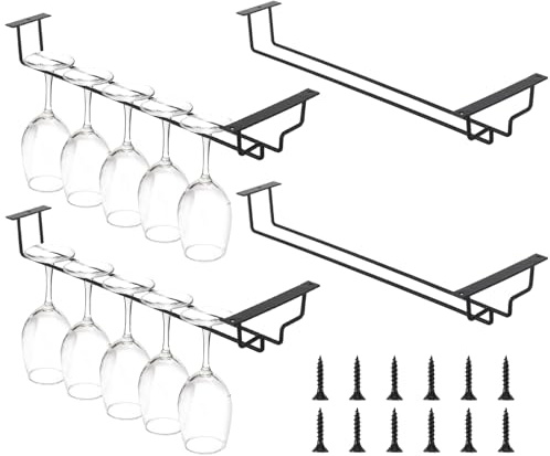 Zyiphor 4 Stück Weinglashalter Hängend 40cm Gläserhalter Wandmontage Metall Wine Glass Holder zum Aufhängen für Bar Küche Pub Restaurant(Schwarz)